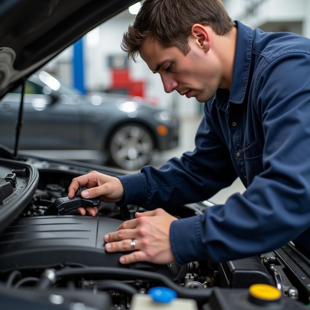 Mechanic Inspecting Car Engine