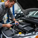 Mechanic Inspecting a Car Engine