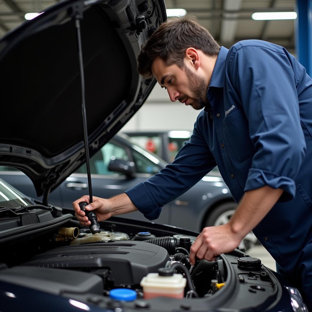 Mechanic Inspecting Car Engine