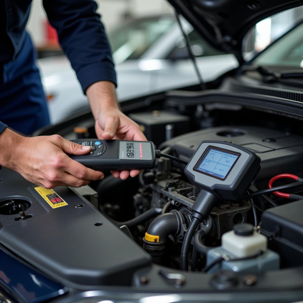 Mechanic Inspecting Engine