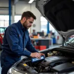 Experienced Mechanic Inspecting a Car Engine