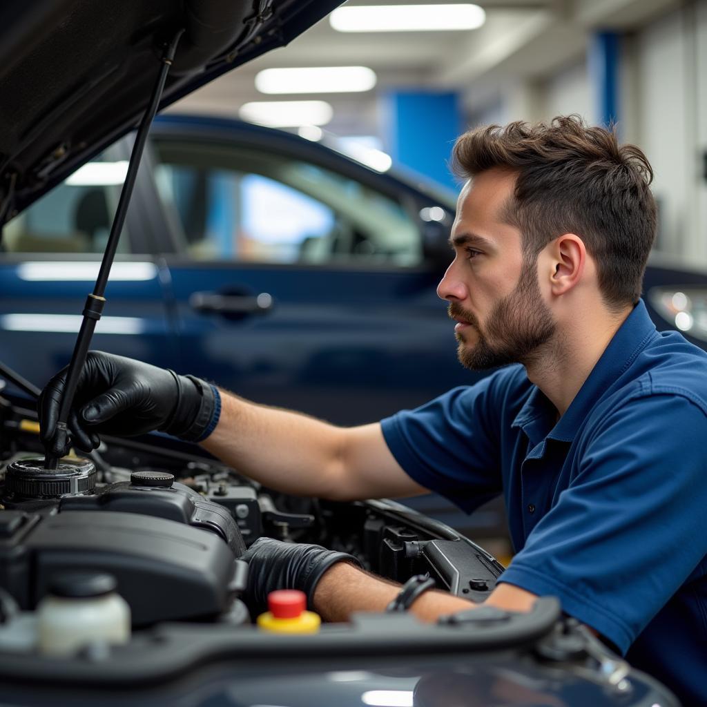 Mechanic Inspecting a Maruti Car