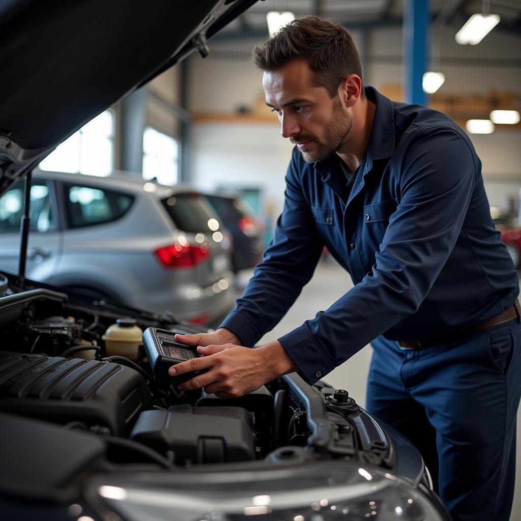 Mechanic Inspecting a Used Car Before Sale