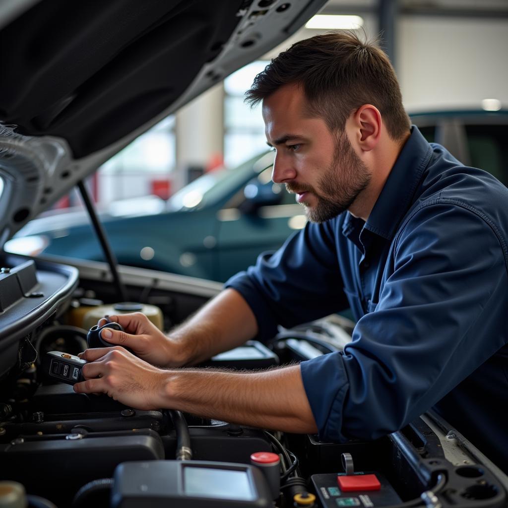 Mechanic Inspecting Vehicle