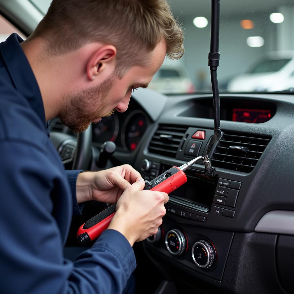 Mechanic Performing Car AC Service