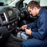 Mechanic Performing Car AC Service