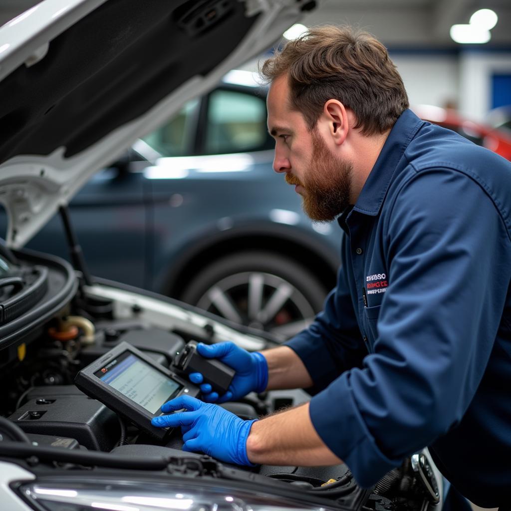 Mechanic Performing Car Inspection in Camposol