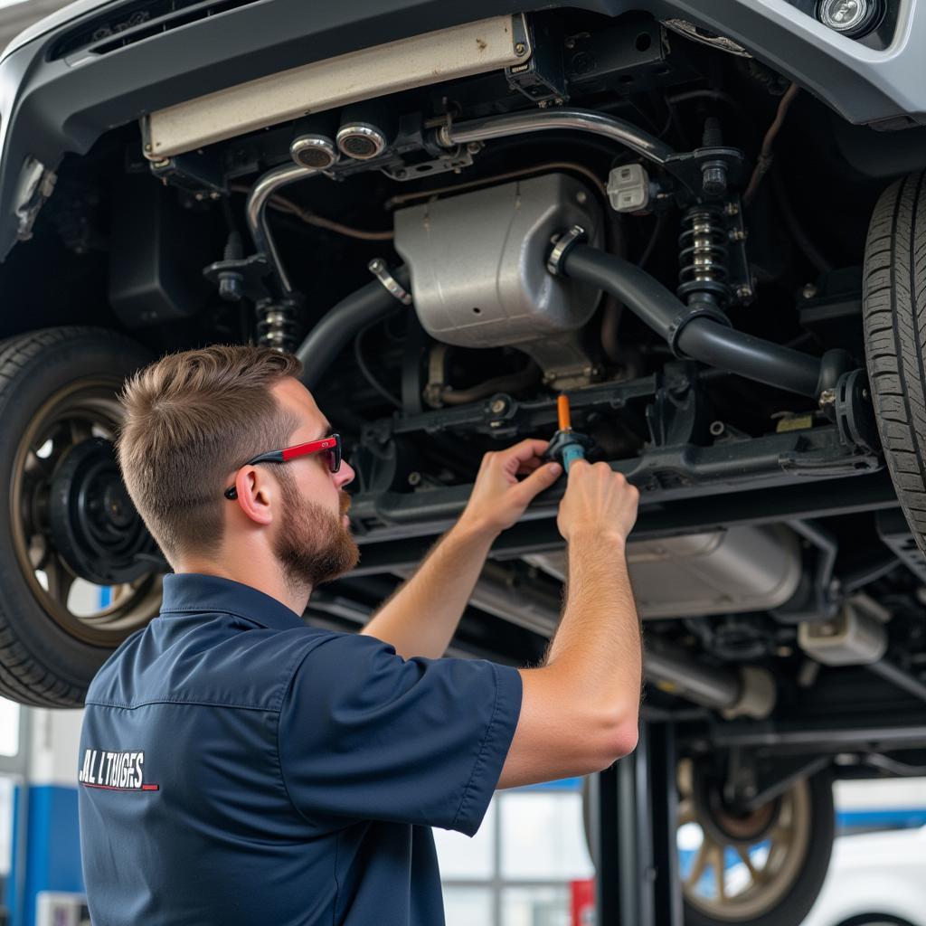 Mechanic performing a car service