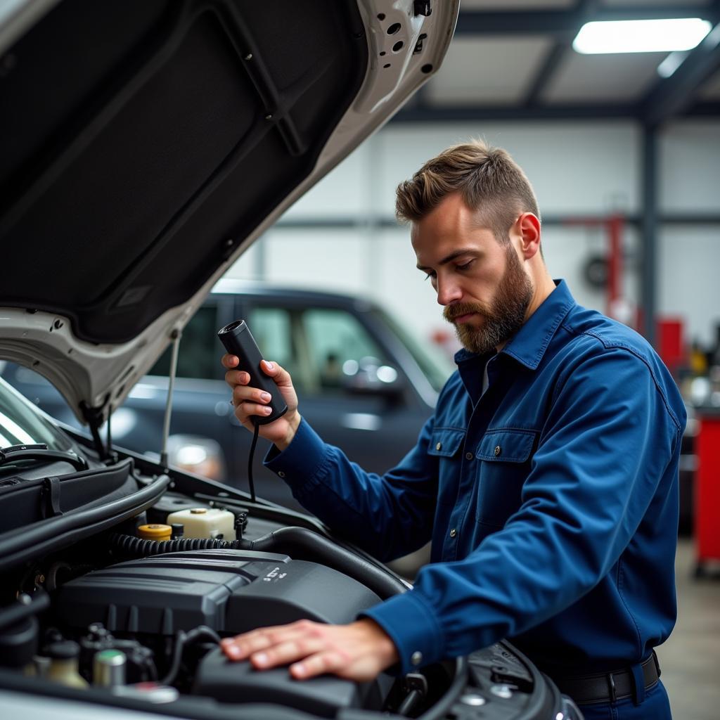 Mechanic performing a routine car service