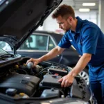 Mechanic Performing a Routine Car Service