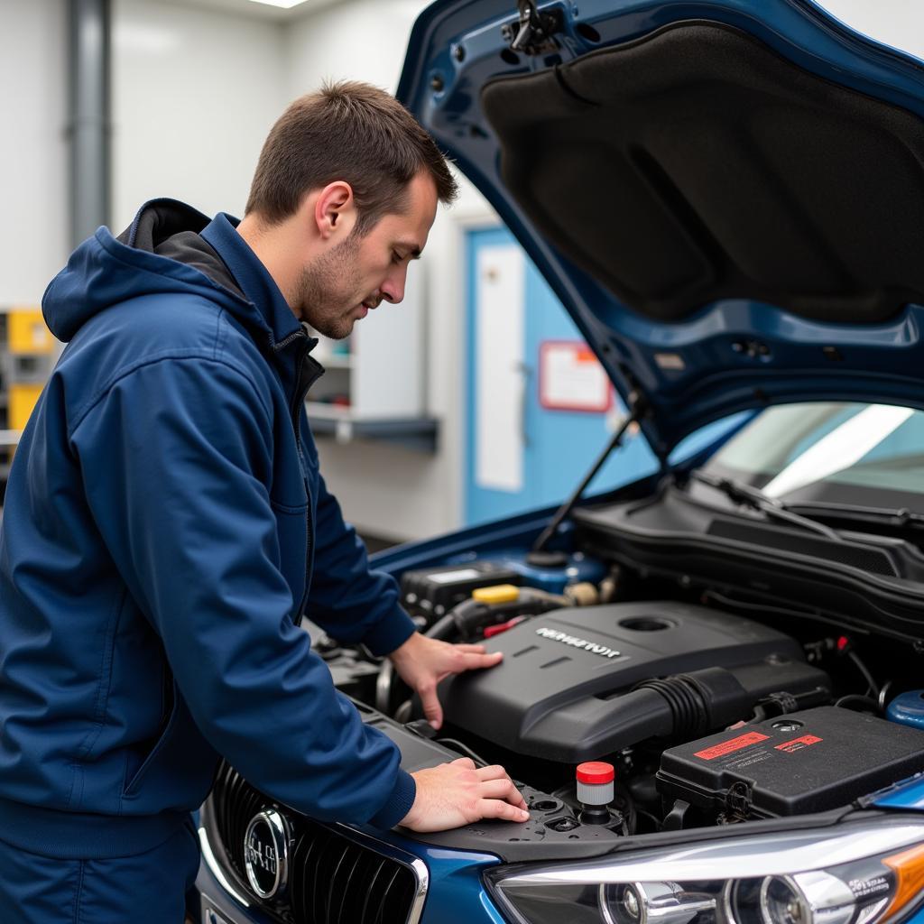 Mechanic performing a car service