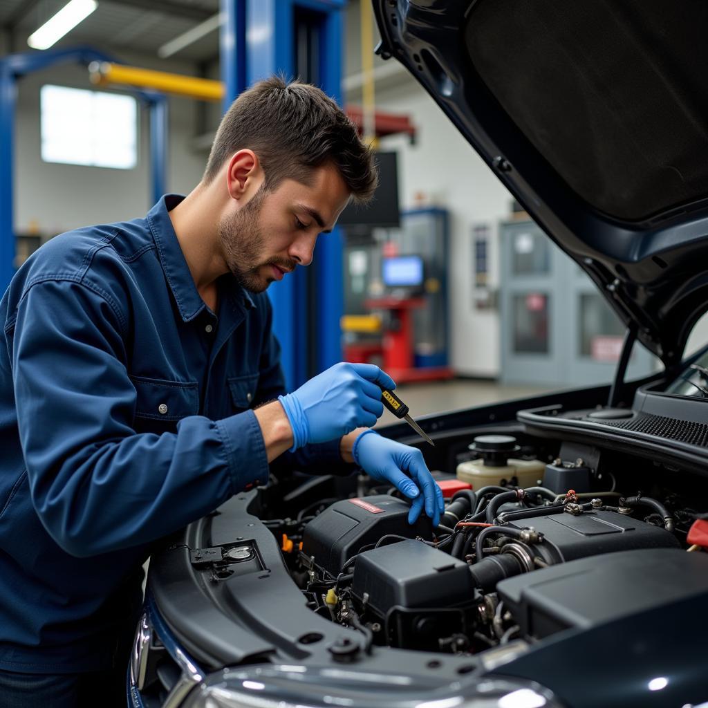 A mechanic conducting a comprehensive car service.