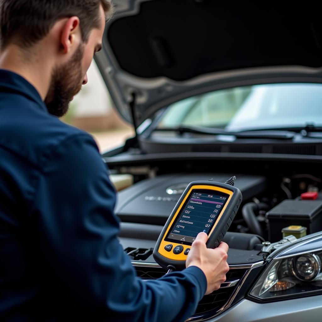 Mechanic Performing Diagnostic Check on a Car