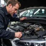 Mechanic Performing Fuel Injection Service