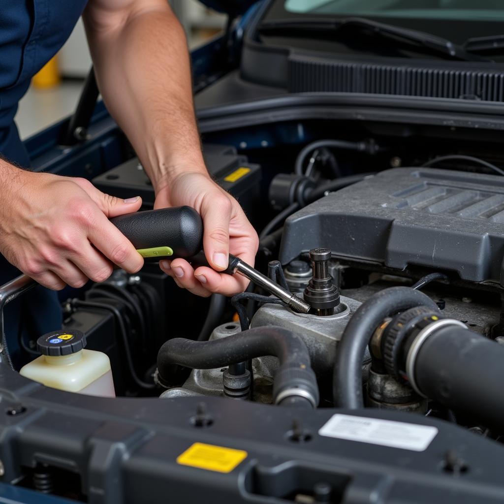 Mechanic Performing Global A/F Service on a Vehicle