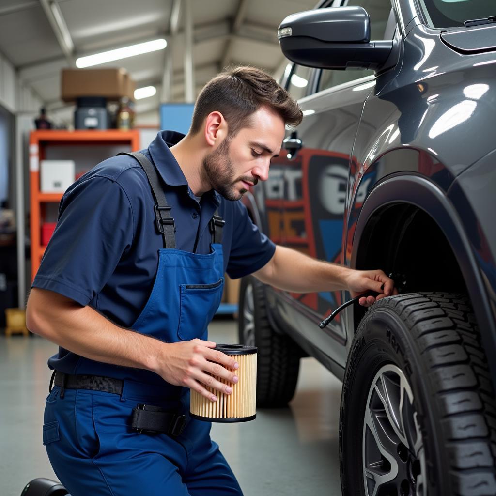 Mechanic Performing a Mobile Oil Change