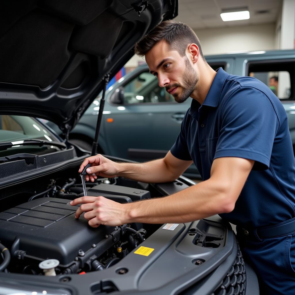 Mechanic Performing Preventative Maintenance on a Car