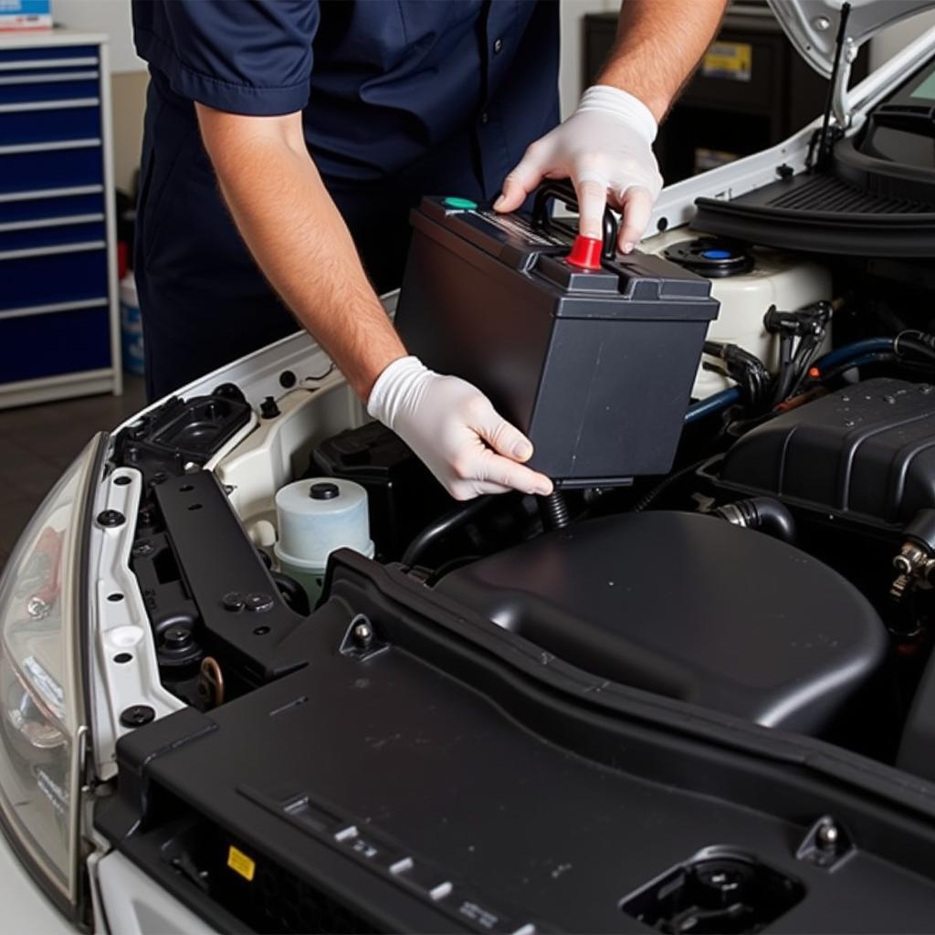 Mechanic Replacing Car Battery