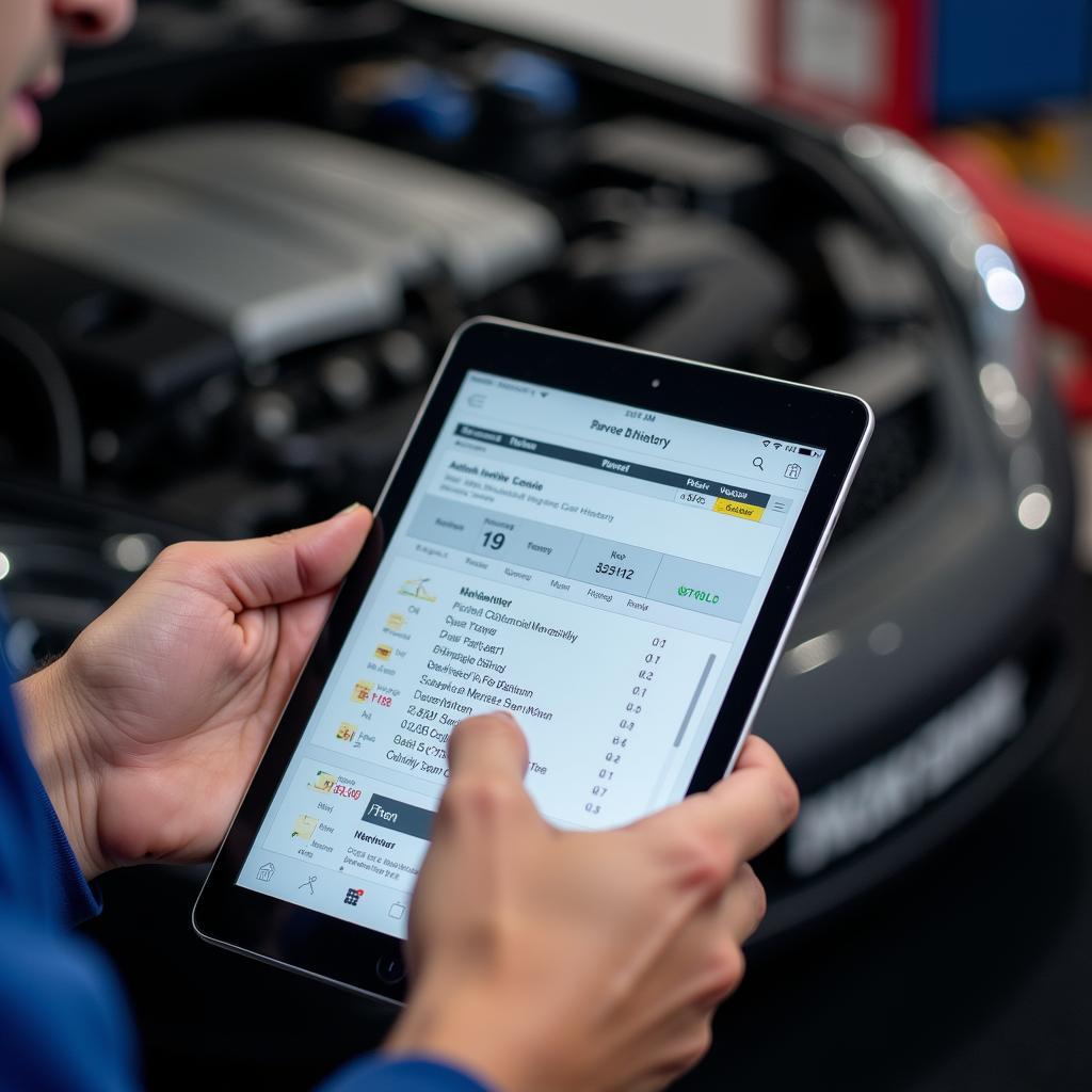 Mechanic Analyzing Car Service Records