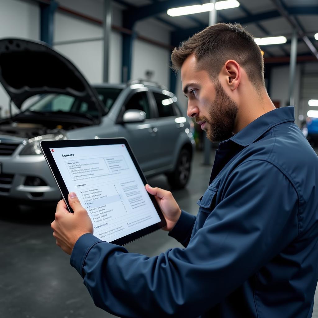 Mechanic Reviewing Car Service Report