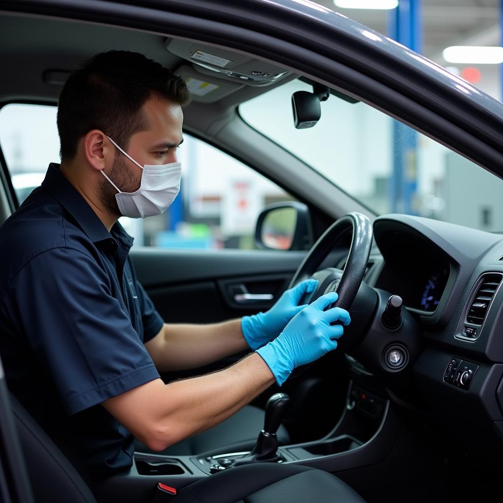 Mechanic Sanitizing Car Interior