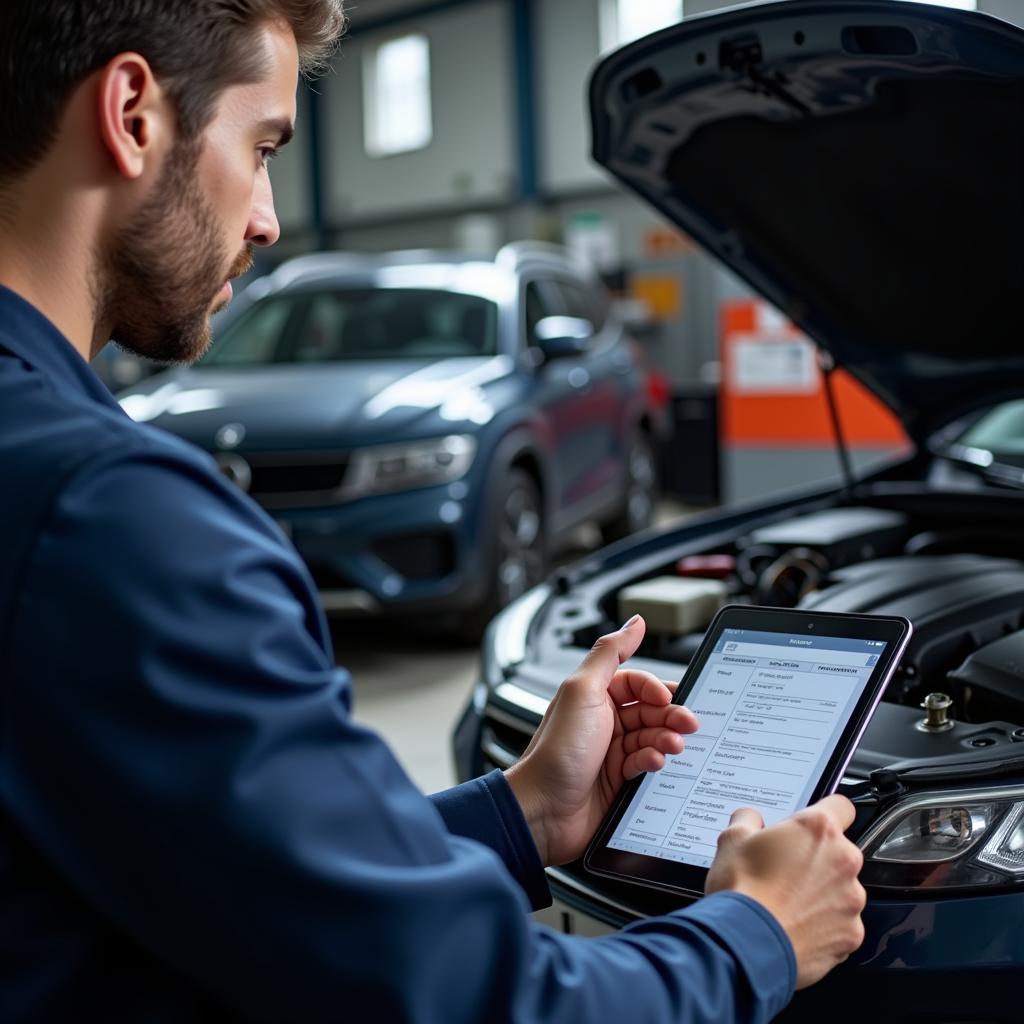 Mechanic Updating Car Service Records