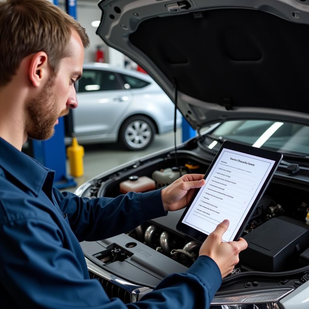 Mechanic Using a Car Service Check Sheet