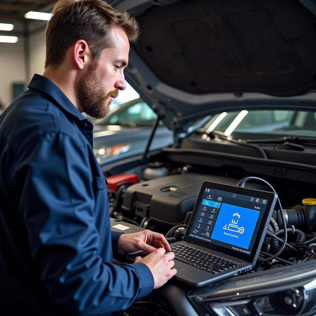 Mechanic Using a Diagnostic Tool