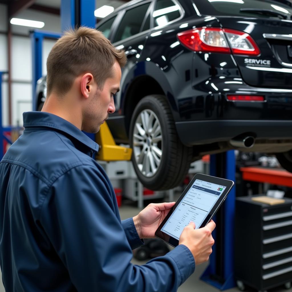 Mechanic Using Tablet in Garage