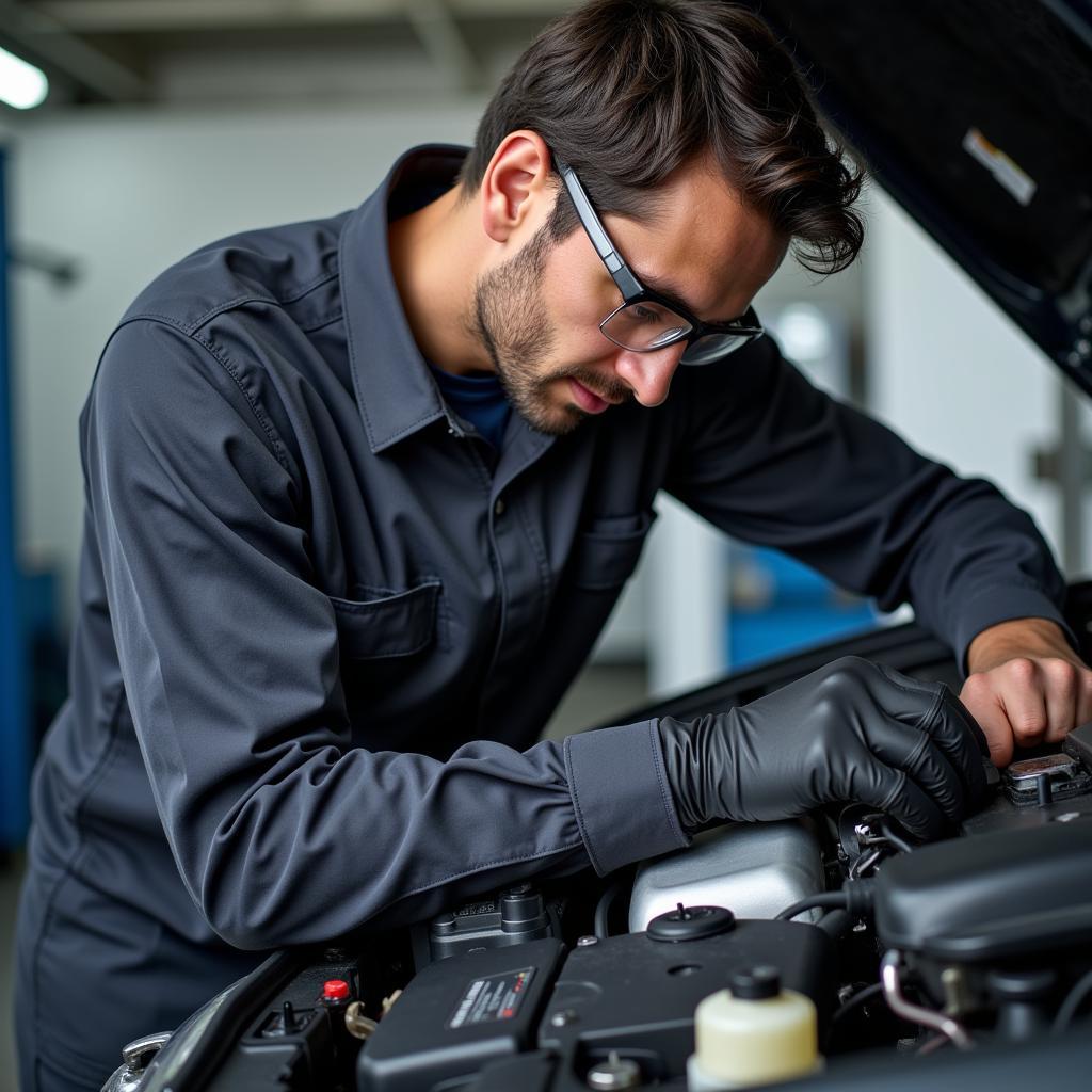 Certified Mechanic Working on a Car Engine