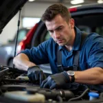 Mechanic Working on Car Engine