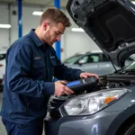 Mechanic Working on a Car in a Garage