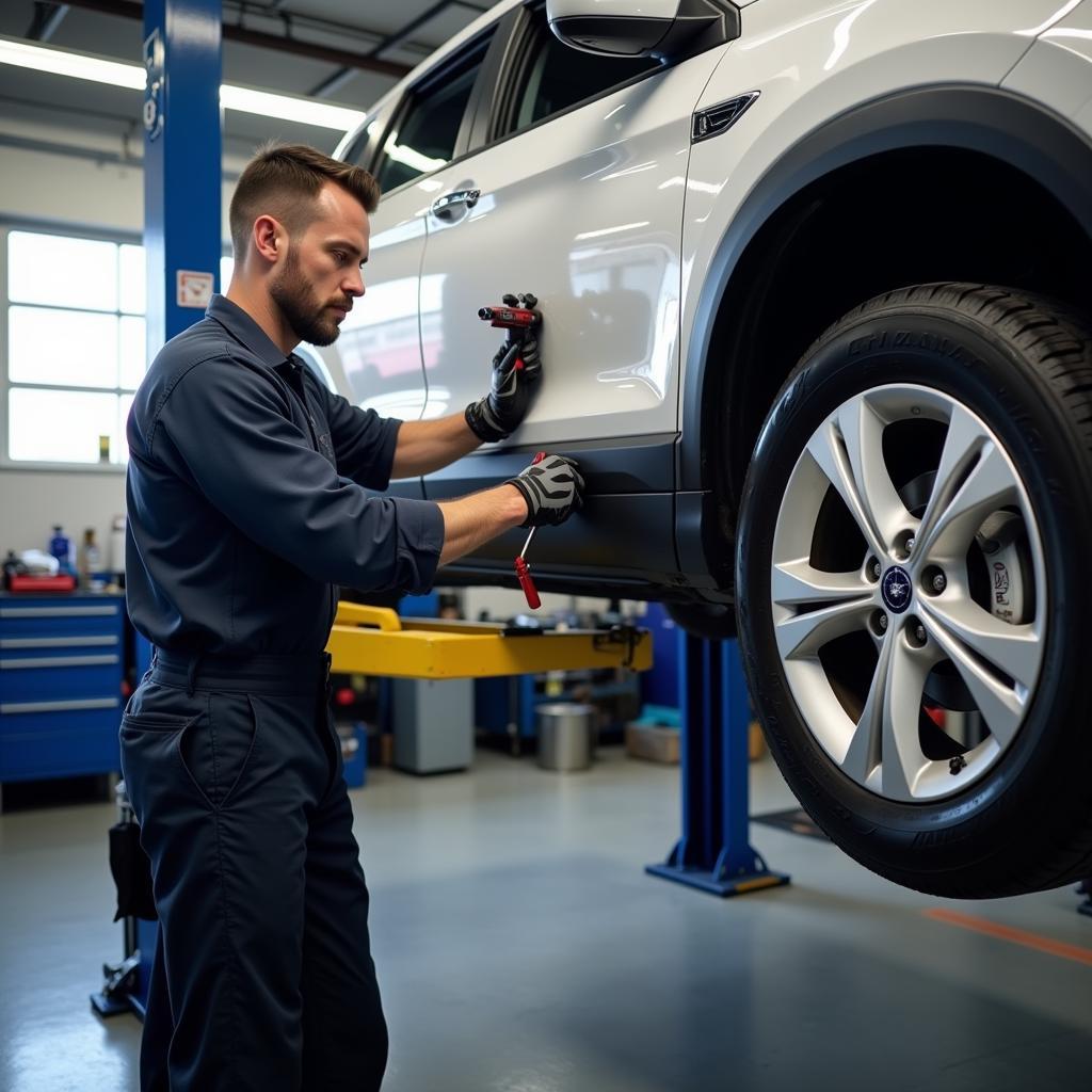 Mechanic Working on a Car in an Independent Shop