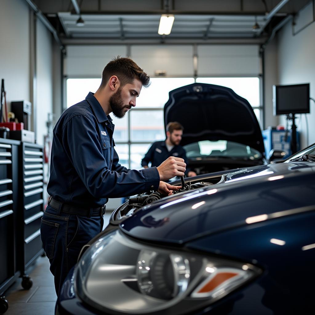 Mechanic Working on Car