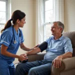 Medicare Home Health Care: A skilled nurse visits a patient at home to provide medical care.