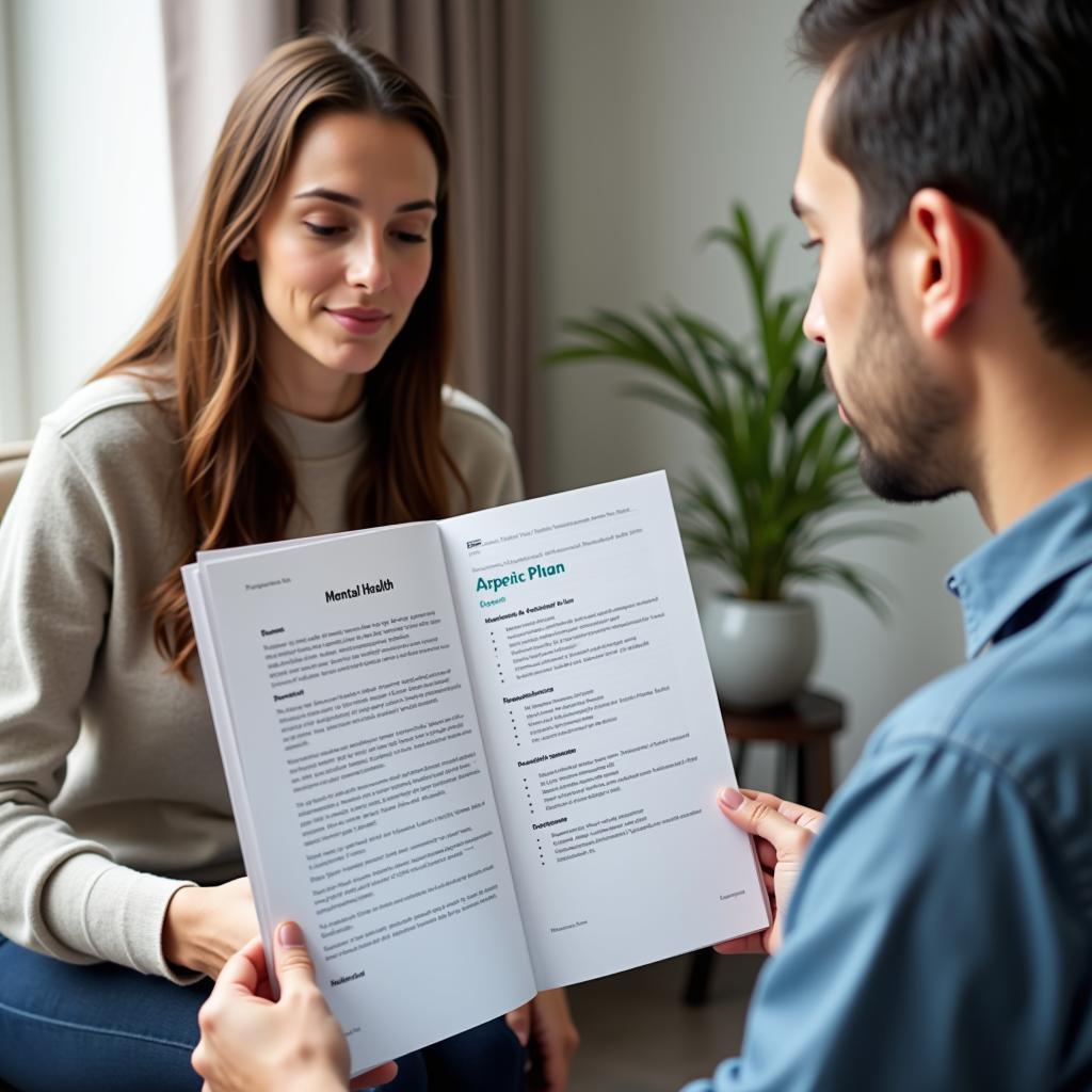 Therapist discussing a mental health service plan with a patient