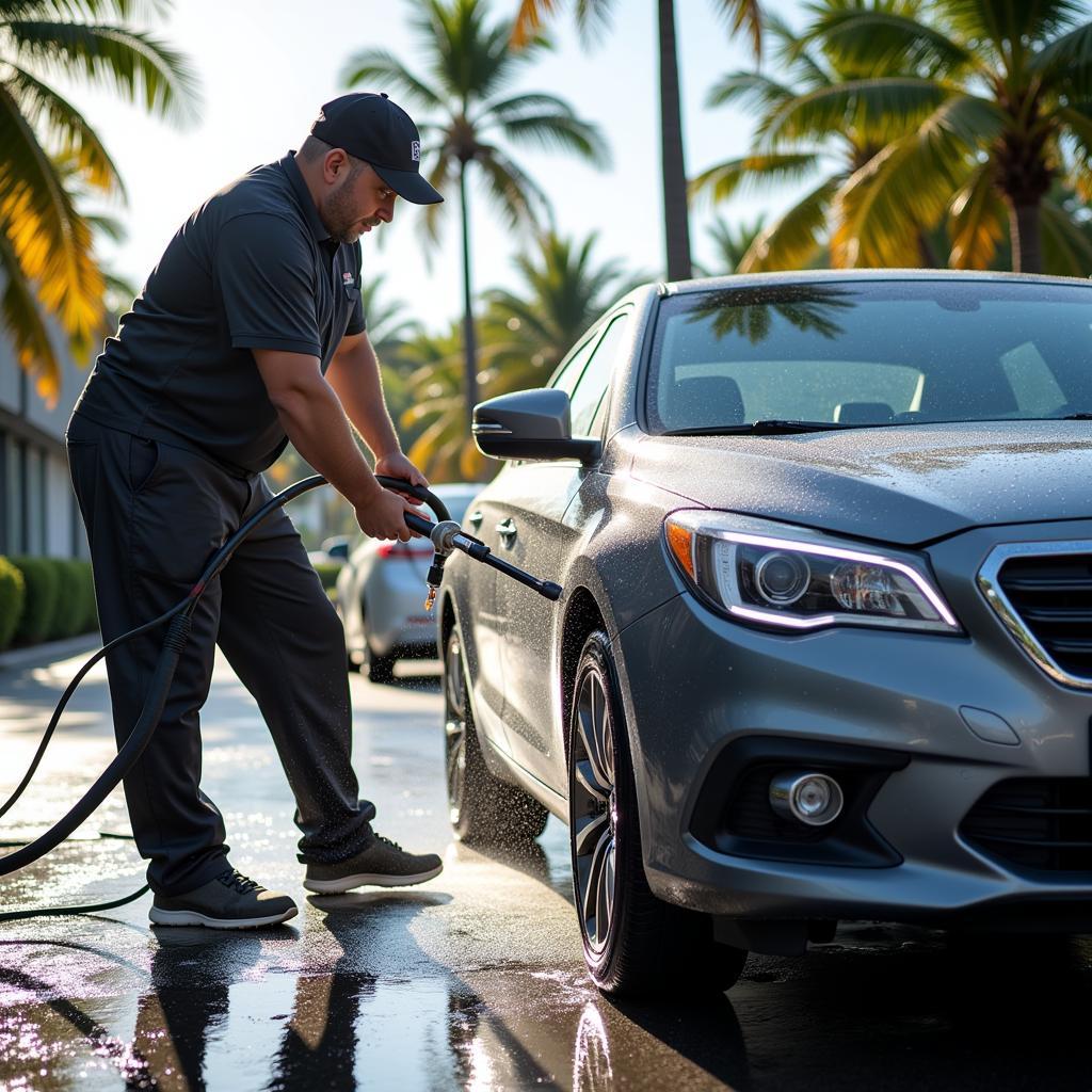 Exterior car wash detailing in Miami