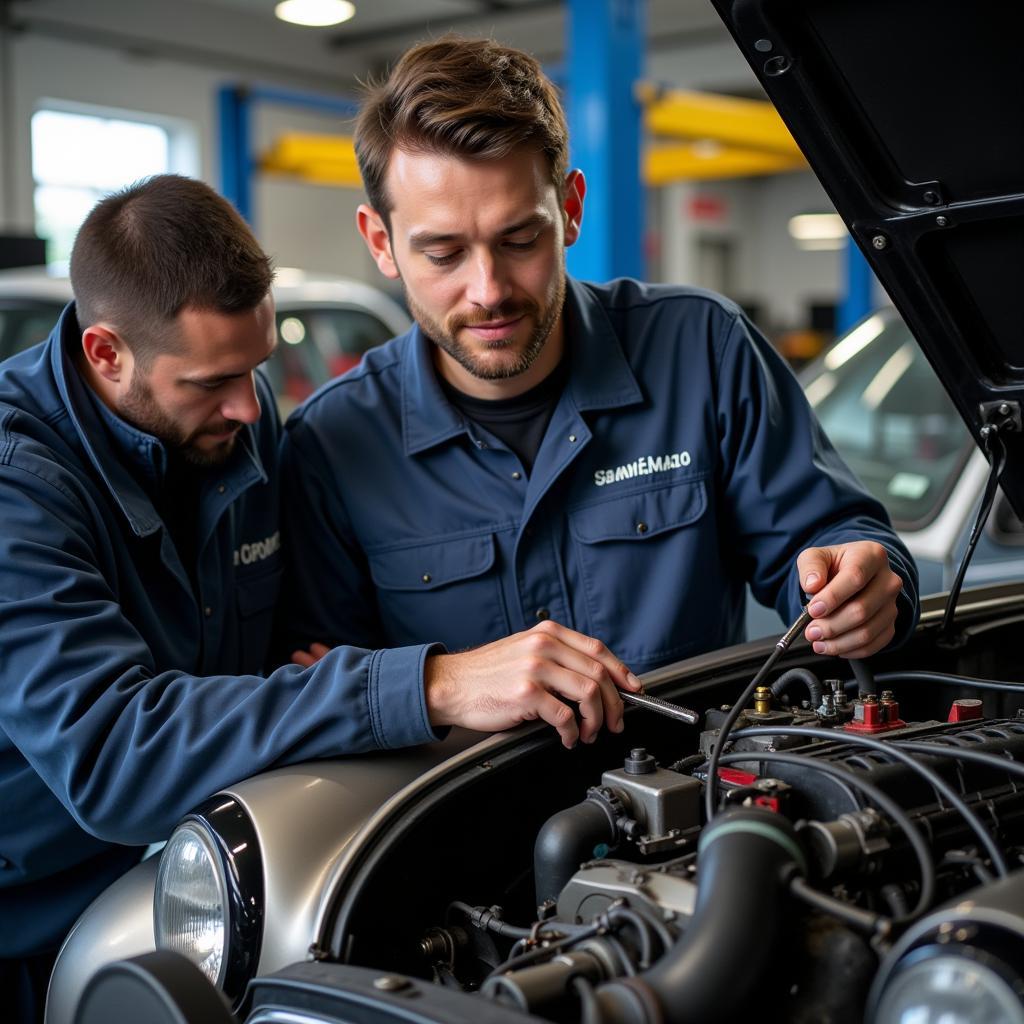 Mini Cooper Specialist Mechanic Working on Engine