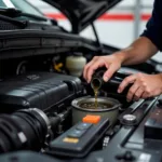 Technician Changing Oil During a Minor Car Service