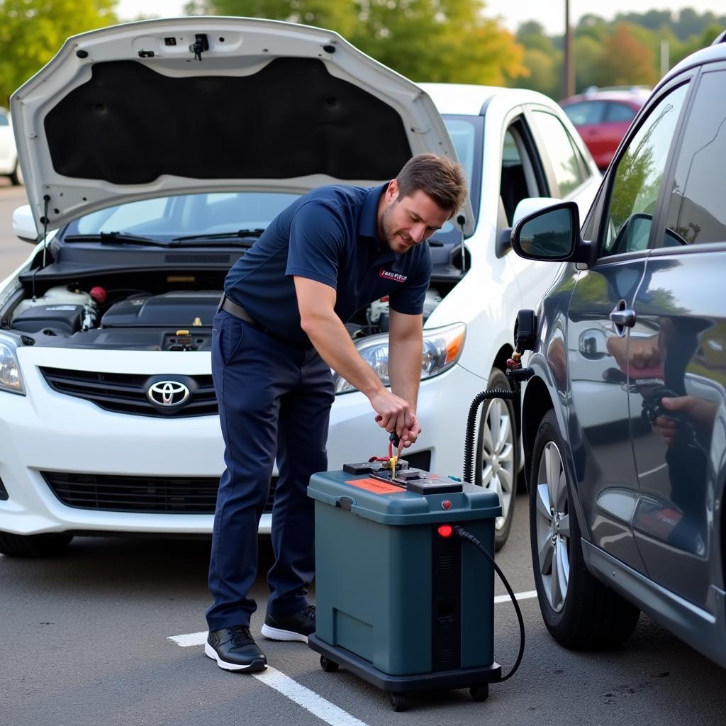 Mobile Car Battery Charging Service in Action