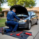 Mobile car service mechanic working on a vehicle in Austin