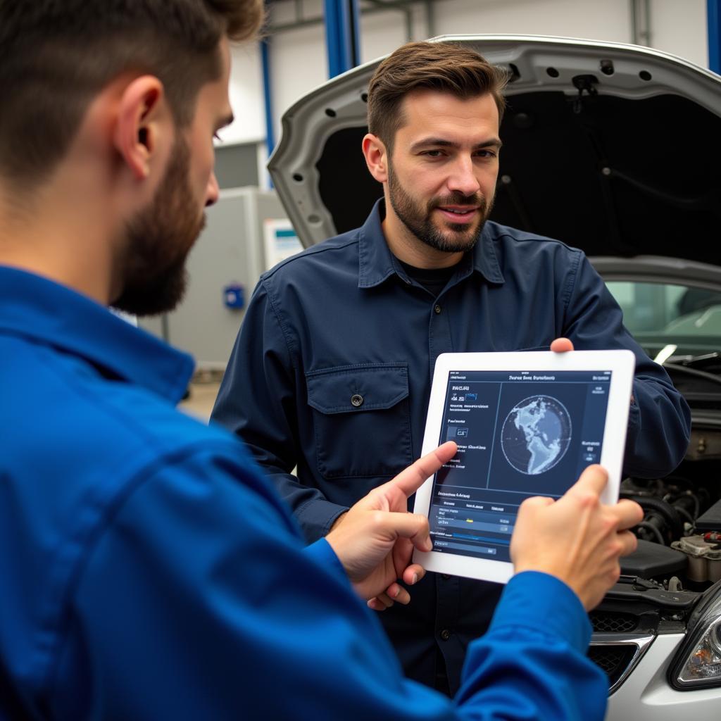 Mobile Mechanic Explaining Service to Customer