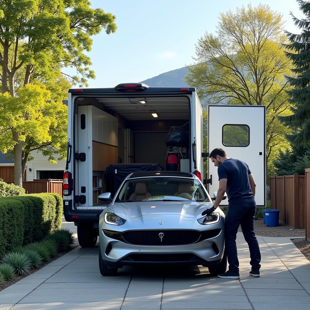 Mobile Mechanic Servicing a Fisker at the Owner's Home