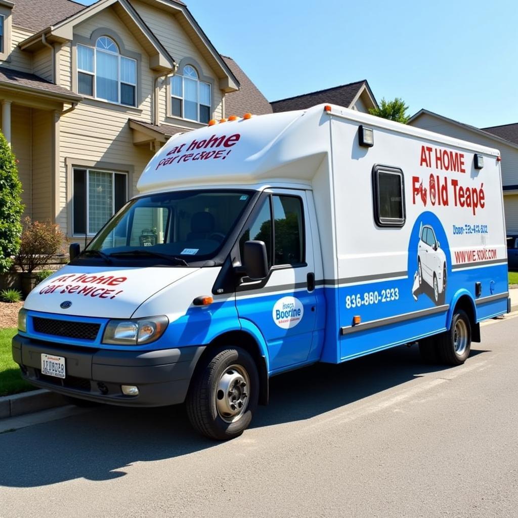 Mobile mechanic van arriving at a customer's home for scheduled at-home car service