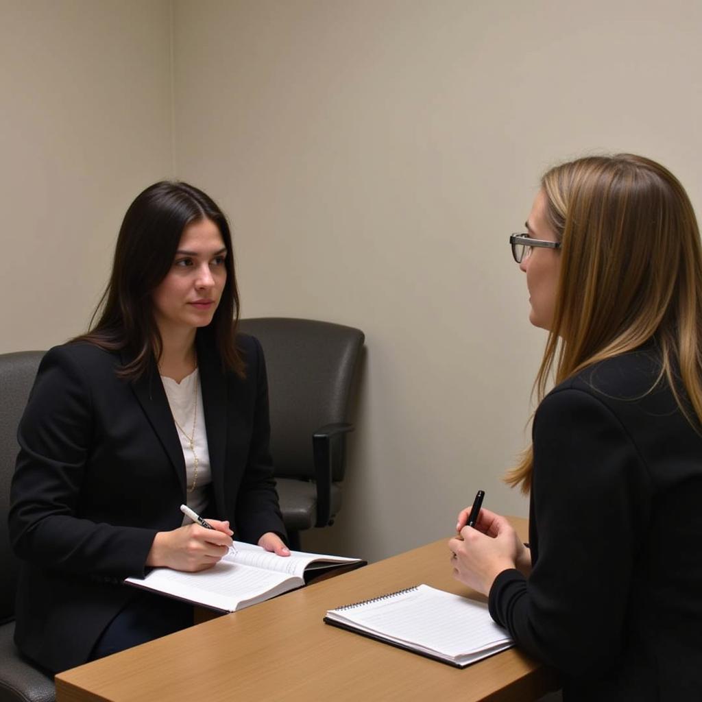 Student participating in a mock interview with a career counselor