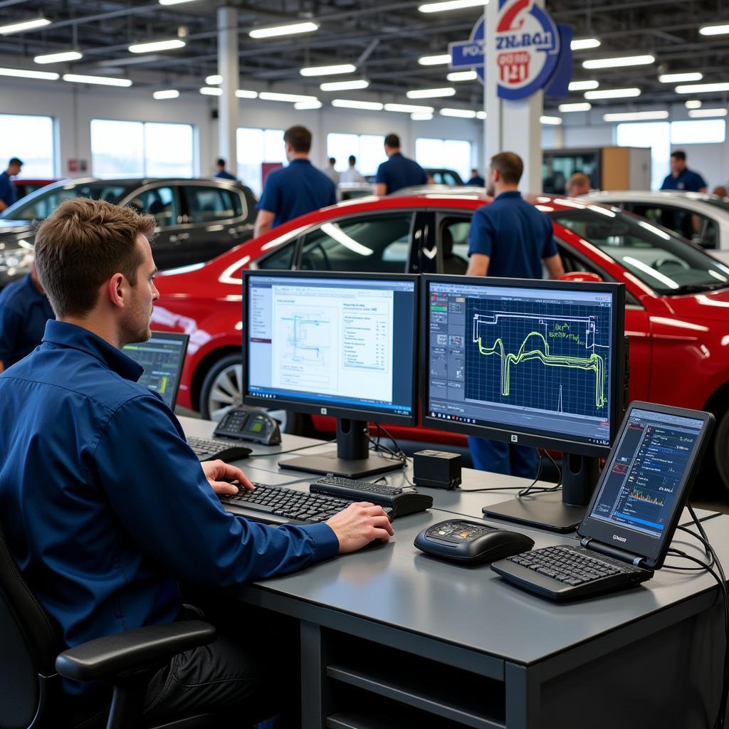 Modern Car Diagnostic Equipment in a Chicago Repair Shop