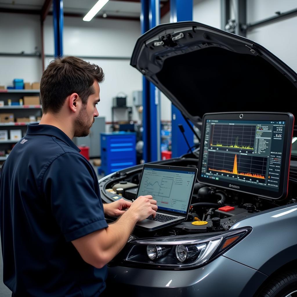 Modern car diagnostic equipment in an Ipswich garage