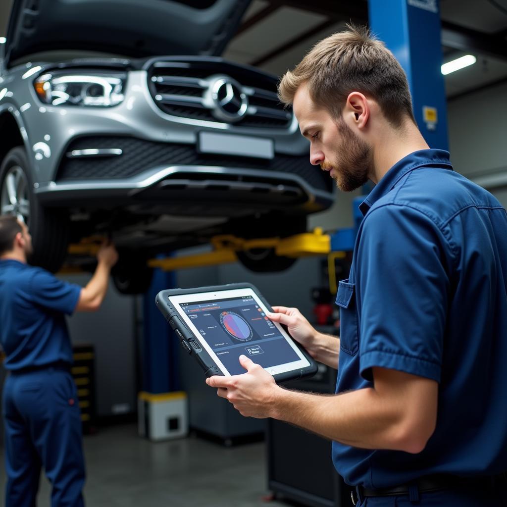 Modern Car Pits Service Stand with Integrated Diagnostic System