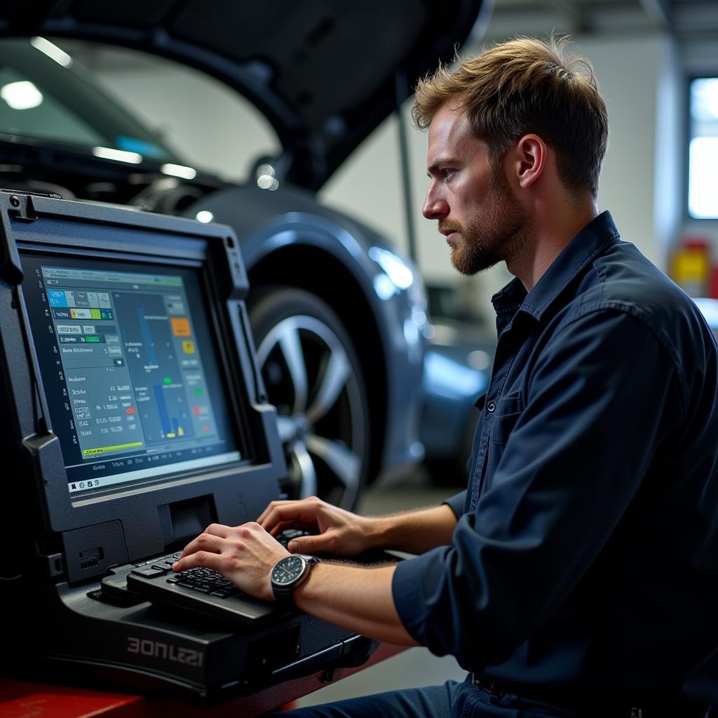 Modern diagnostic equipment being used in a car service garage near Horncastle