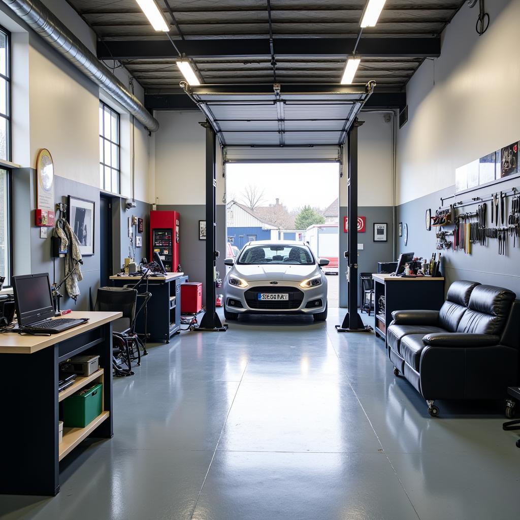 Interior of a modern car service garage in Newbury